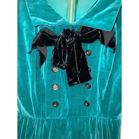 Peter-Pam Green Velvet Twee Midi Sailor Button Down Dress - Picture 2 of 3